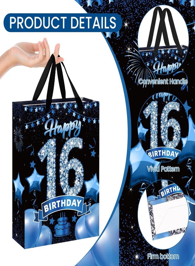 Yoirrat Blue and Black 16th Birthday Gift Bag with Tissue Paper and Greeting Card Happy 16th Birthday Gift Wrapping Paper Bag Blue 16 Kraft Gift Bag for Boys and Girls Sixteen Bday Party Decoration Supplies - Image 3